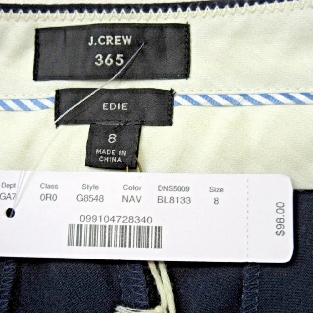 NWT J.Crew Edie Full-Length Trouser in Navy Blue Four-Season Stretch Pants 8
